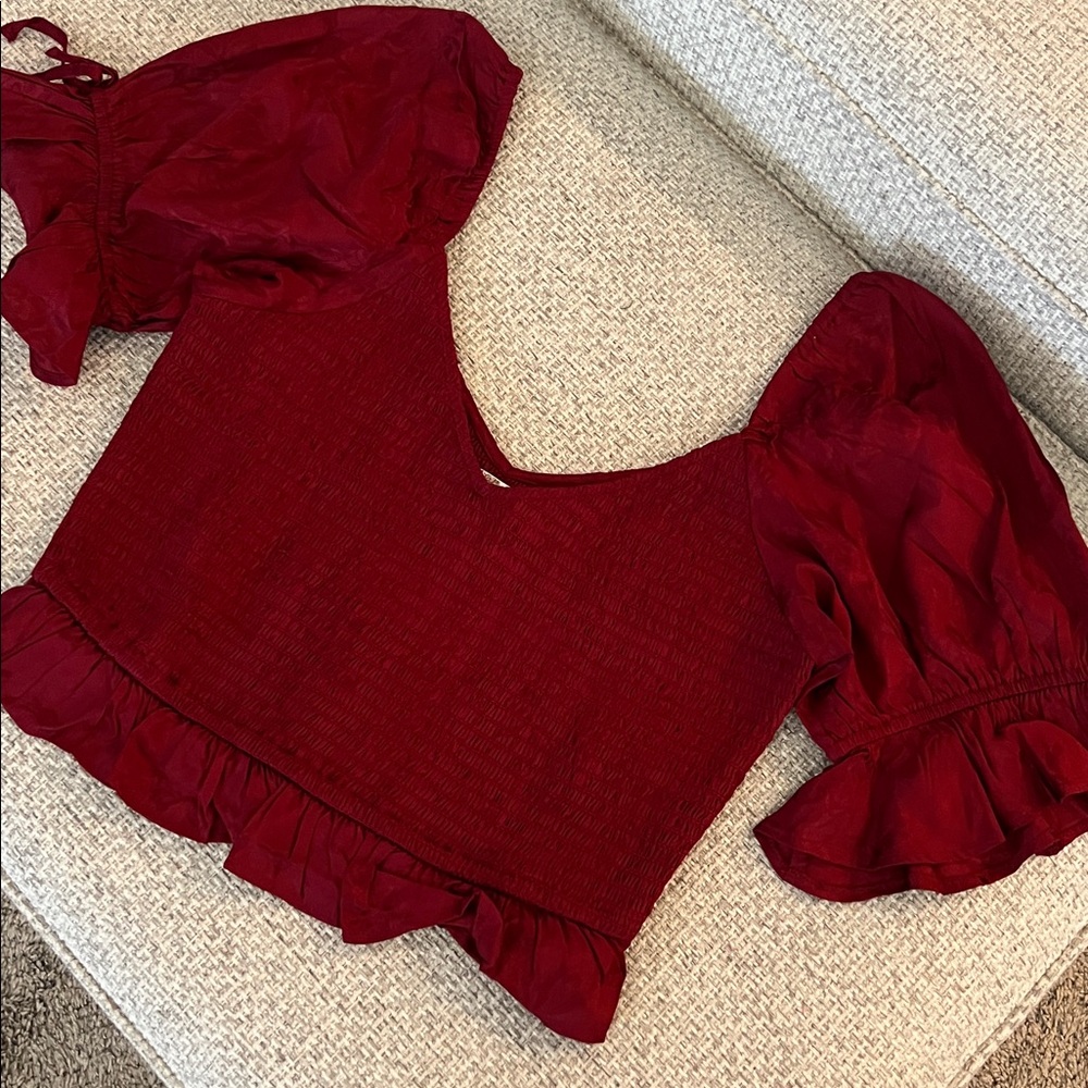 NWT BAND OF THE FREE Lea Rhubarb Smocked Crop Top - Picture 9 of 10